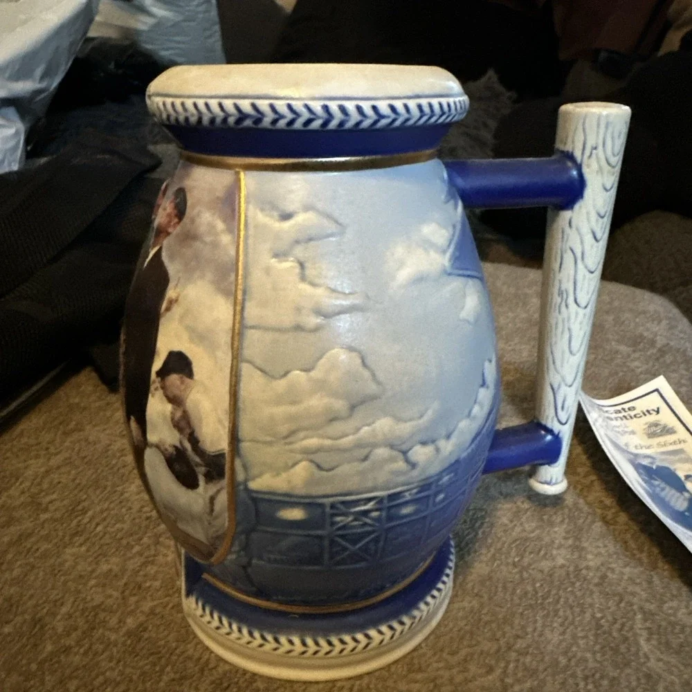 Miller Brewing NORMAN ROCKWELL 2001 Collector Beer Stein BOTTOM OF THE 6TH COA